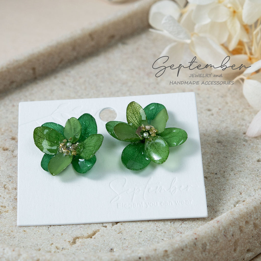 Double Petal Green Hydrangea Stud Earrings - September Jewelry