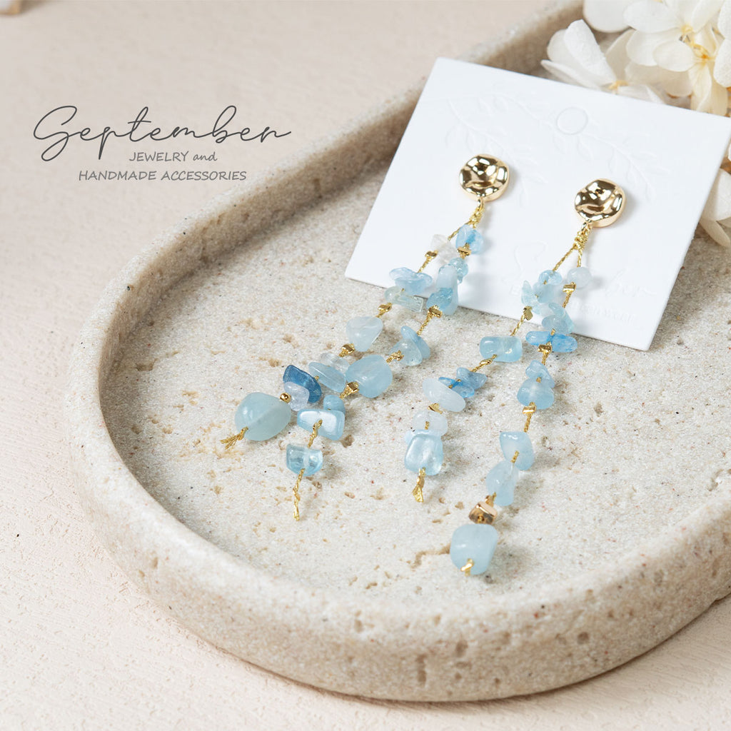 Long Strings of Aquamarine Earrings - September Jewelry
