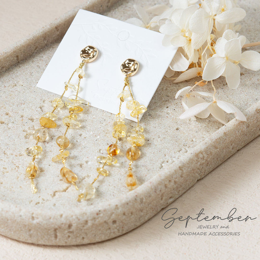 Long Strings of Citrine Earrings - September Jewelry