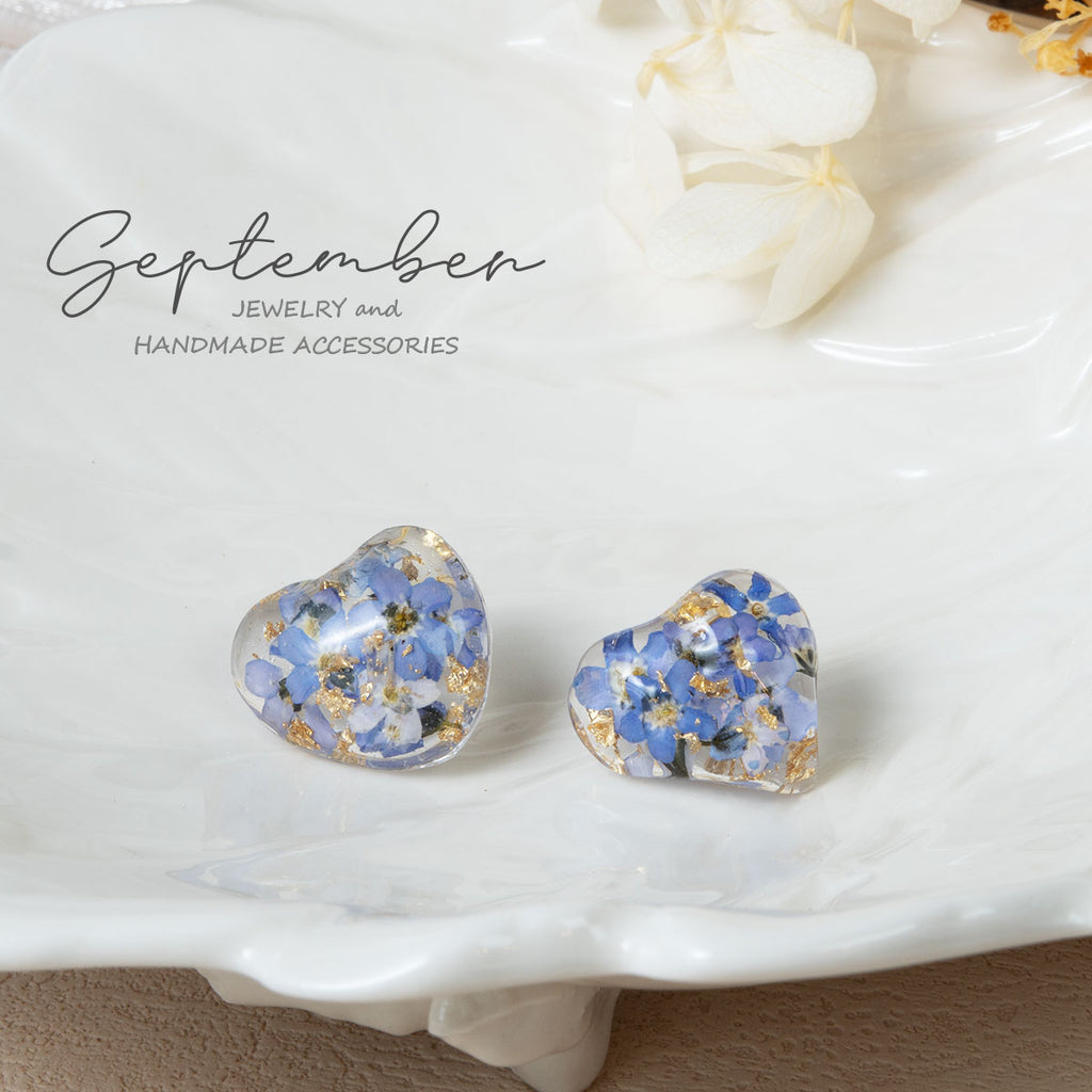 Forget Me Not Blue Heart Earring Studs - September Jewelry