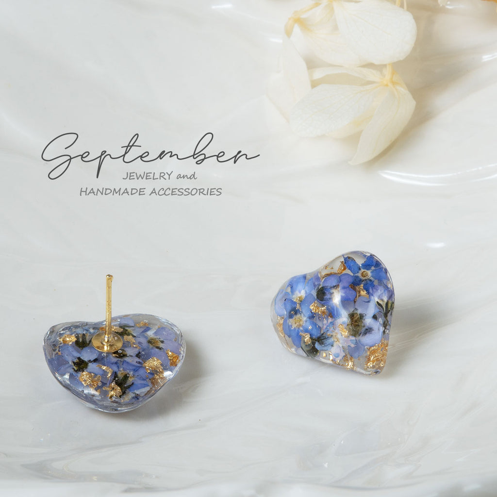 Forget Me Not Blue Heart Earring Studs - September Jewelry