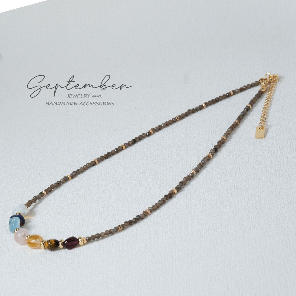 14K Gold Plated 7 Chakra Necklace with Gemstones - September Jewelry