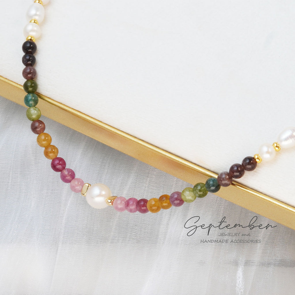 Freshwater Pearl & Tourmaline Necklace - September Jewelry