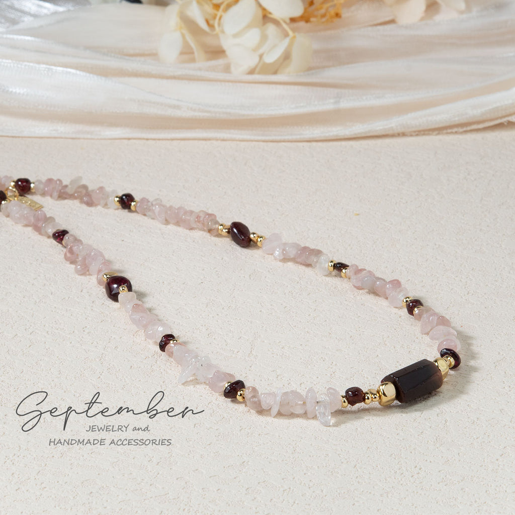 Garnet and Pink Quartz Necklace - September Jewelry